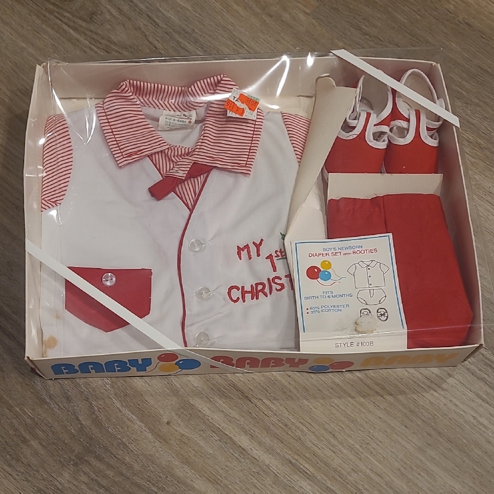 Vintage Baby's First Christmas Outfit Set NB